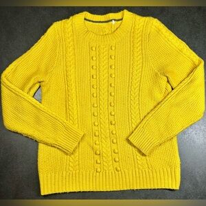 Boden Size M Yellow Wool Blend Cable Knit Sweater Jumper